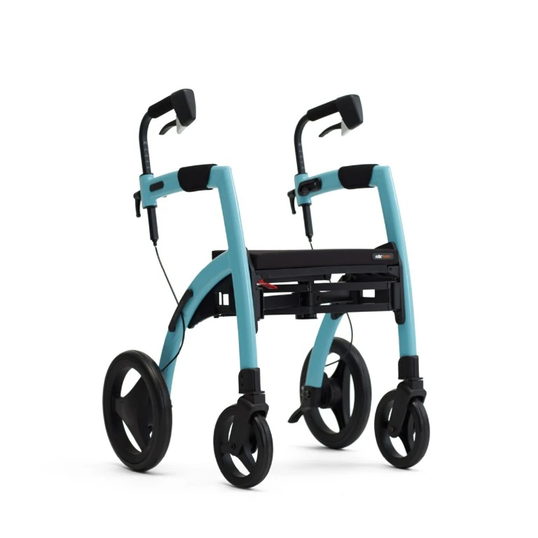 Island Blue Rollz Motion 2.1 rollator with ergonomic handles and large wheels.