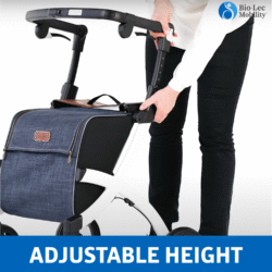 Person adjusting the handlebar height of the Rollz Flex Shopper rollator.