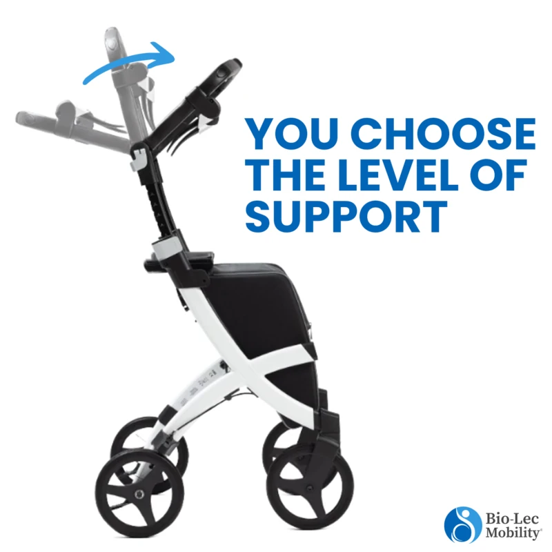 Rollz Flex Shopper rollator with adjustable handlebar and text 'You choose the level of support'.