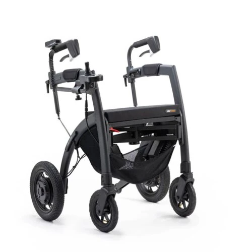 Rollz Motion Electric Rollator with ergonomic design and pneumatic tires.