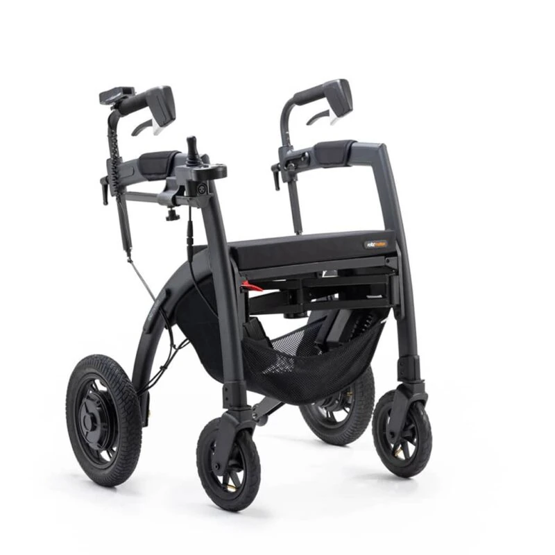 Rollz Motion Electric Rollator with ergonomic design and pneumatic tires.