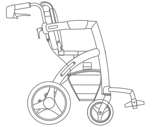 Illustration of a Rollator Wheelchair showing side profile.