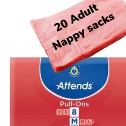 Attends Pull Up Pants packaging with free nappy sacks offer.
