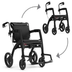 Rollz Motion 2.1 shown as both a rollator and a wheelchair.