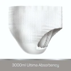 White incontinence pant with text '3000ml Ultima Absorbency'.