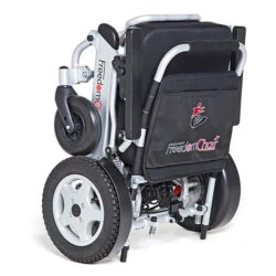 Folded Freedom Chair A06L electric wheelchair with visible branding.