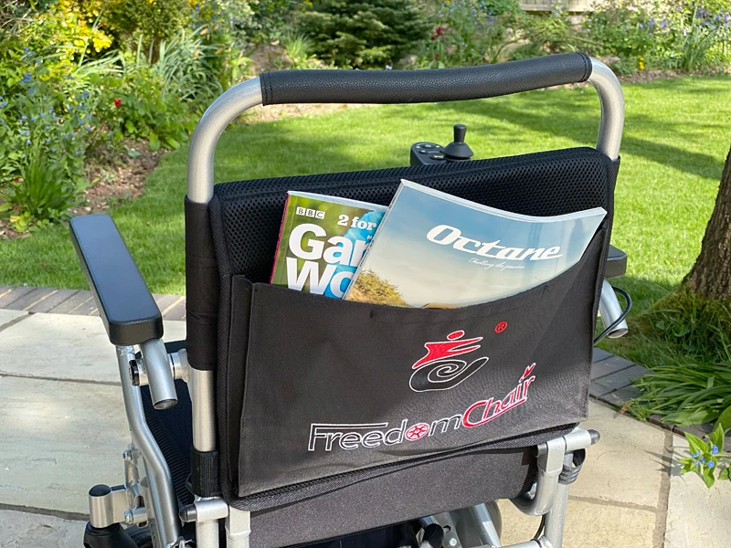Back of Freedom Chair A06L with magazines in pocket.