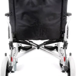 Rear view of a Bariatric Heavy Duty Transit Wheelchair with black upholstery.