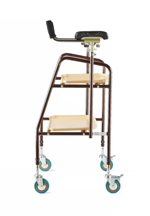 Indoor trolley with forearm support and two trays.