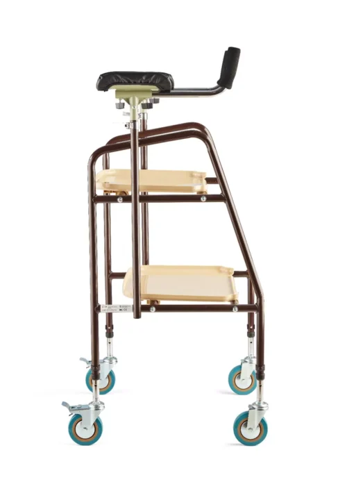 Indoor trolley with forearm support and two trays.