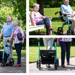 Elderly couple using a Rollator Wheelchair in a park setting.
