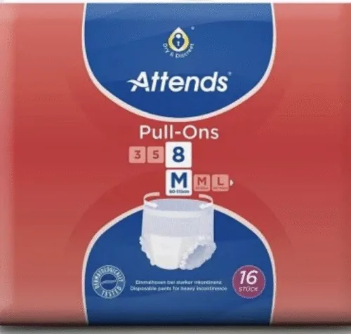 Packaging of Attends Pull-Ons size medium, pack of 16.