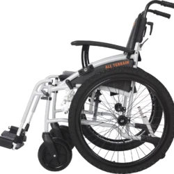 Side view of MobiQuip G-Explorer All-Terrain Wheelchair with large wheels.