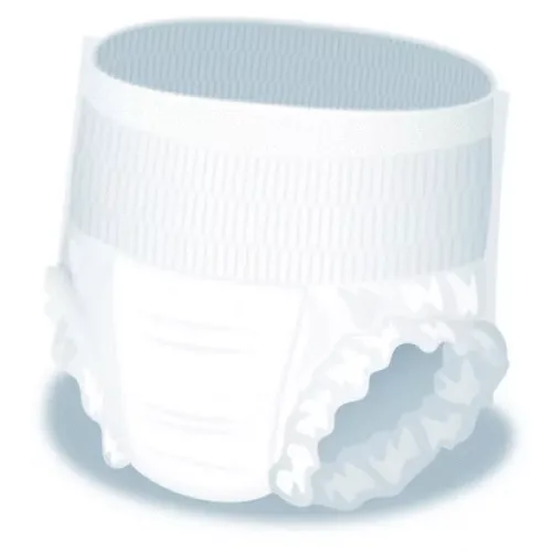 Illustration of a white pull-up adult nappy with an elastic waistband.