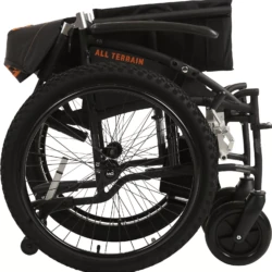Folded all-terrain wheelchair with visible 'All Terrain' text.