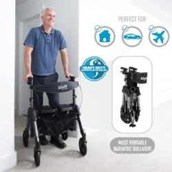 Man using a Bariatric EZ Fold N Go Rollator indoors.