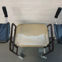 Top view of an indoor trolley with forearm supports and a tray.