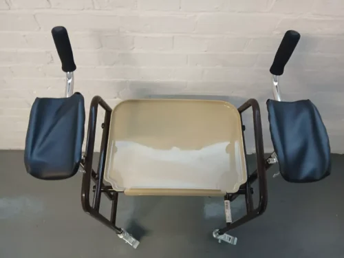Top view of an indoor trolley with forearm supports and a tray.