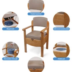 Wooden Commode Chair | Luxury Toilet Chair With Padded Seat & Backrest | Heavy Duty | Bariatric | Sturdy Design - Image 8