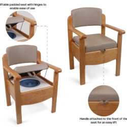 Wooden Commode Chair | Luxury Toilet Chair With Padded Seat & Backrest | Heavy Duty | Bariatric | Sturdy Design - Image 9