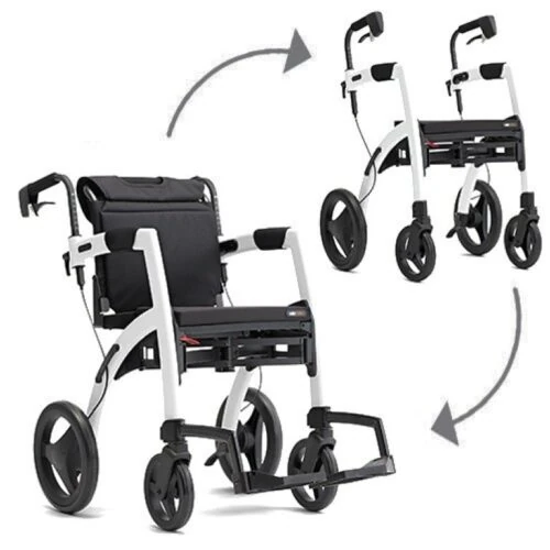 Rollz Motion 2.1 shown as rollator and wheelchair.