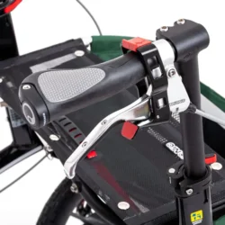 Close-up of the brake handle and grip on the Trionic 14er Rollator Walker.