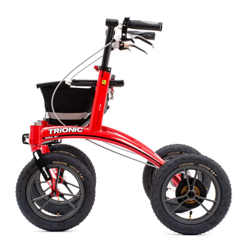 Red Trionic Walker Rollator 12er with three large wheels.