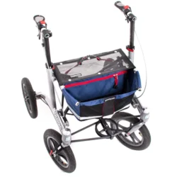 Trionic Walker Rollator with blue basket and large wheels.