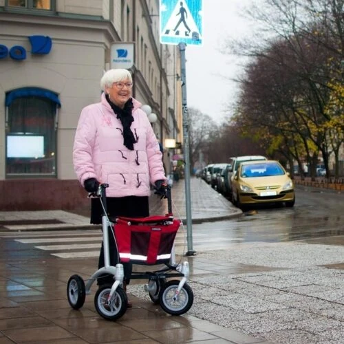 Person using a Trionic Walker 9er in a city street.