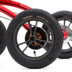 Close-up of Trionic Walker Rollator 12er wheels with 12-inch tires.