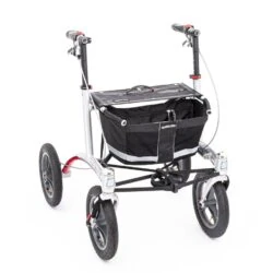Trionic Walker Rollator with black basket and large wheels.