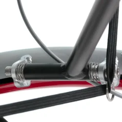 Close-up of Trionic Walker 9er wheel assembly with black and red components.