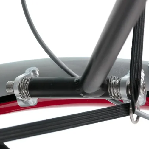 Close-up of Trionic Walker 9er wheel assembly with black and red components.