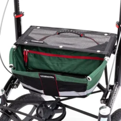Close-up of the Trionic 14er Rollator Walker's storage basket with mesh cover.
