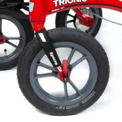 Close-up of a Trionic Walker Rollator 12-inch wheel with Syncro steering.