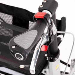 Close-up of the Trionic Walker Rollator handle and brake lever.
