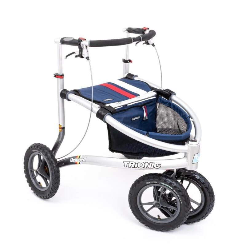 Trionic Veloped Sport 12er rollator with navy and red accents.