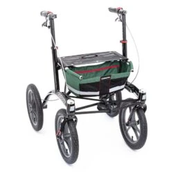 Trionic 14er Rollator Walker with green basket and large wheels.