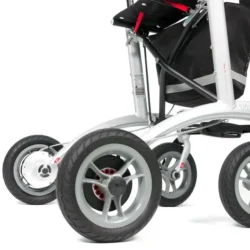 Close-up of Trionic Walker 9er showing wheels and part of the frame.