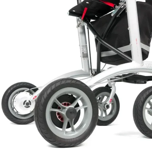 Close-up of Trionic Walker 9er showing wheels and part of the frame.