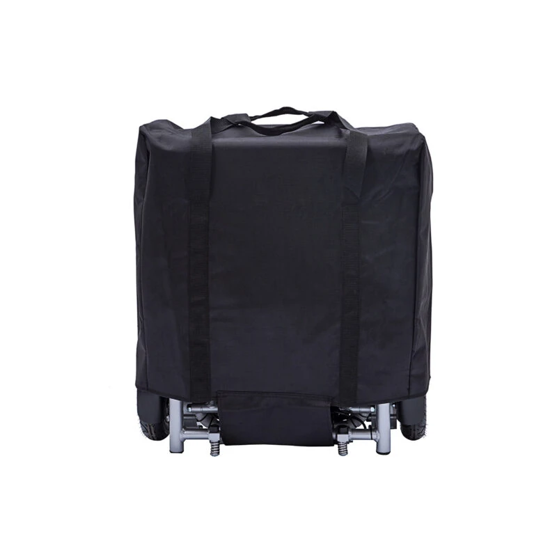 Black travel bag containing the folded Freedom Chair A08L.
