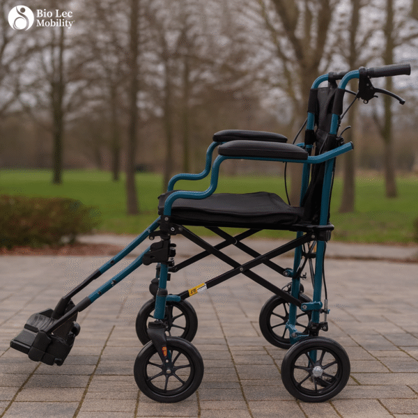 Folding Transit Wheelchair with Attendant Brake | Ultra Lightweight Travel Wheelchair Bio-Lec-Mobility Lightweight Travel Transit Wheelchair