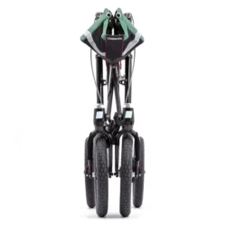 Folded Trionic 14er Rollator Walker with large wheels, front view.