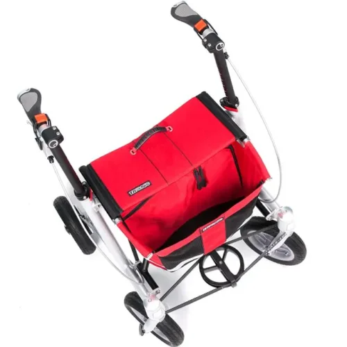 Top view of Trionic Walker 9er with red seat and black handles.