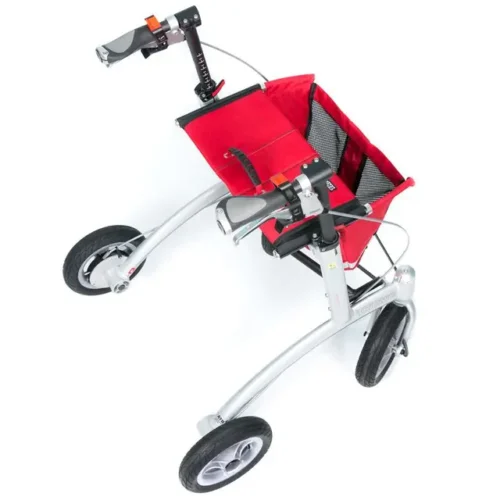Red Trionic Walker 9er with three wheels and a seat.