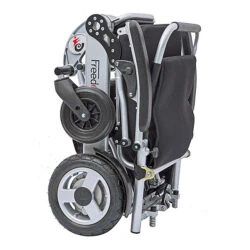 Folded Freedom Chair A08 electric wheelchair showing compact design.