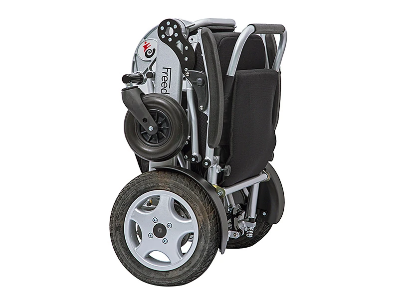 Folded Freedom Chair A08L showing wheels and frame.