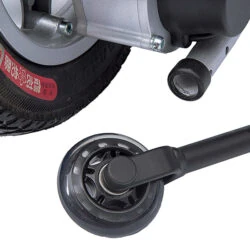 Close-up of the Freedom Chair A08 wheel and caster.