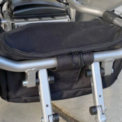 Close-up of the storage bag on the Freedom Chair A08 electric wheelchair.