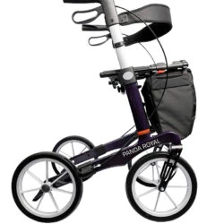 Side view of the Panda Royal Rollator with large wheels and a storage bag.